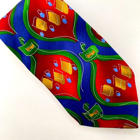 J Garcia Necktie Bold Bright Colors With A Christmas Ornament Design, Silk - Picture 2 of 6